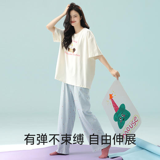 【抗菌新疆棉】自然醒「糖水日记」纯棉可爱睡衣女春秋款夏季短袖长裤家居服套装夏天夏款JLM 商品图6