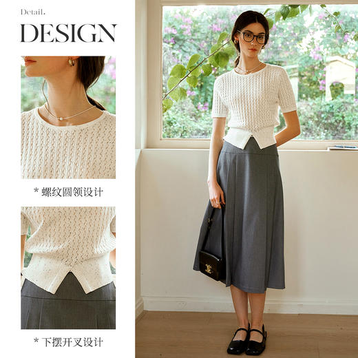 OLrain欧芮儿彩点开叉针织衫女春季2025年新款修身设计感镂空上衣 商品图2