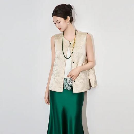 【高货wl】全新升级【铂金会员339/天猫459/差价120】(01320) 洛诗琳时尚高级感亮丝刺绣女马甲国风新中式上衣外套款 商品图0