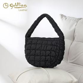 金利来GOLDLION Leather女士轻盈柔软格子褶皱手提包云朵包