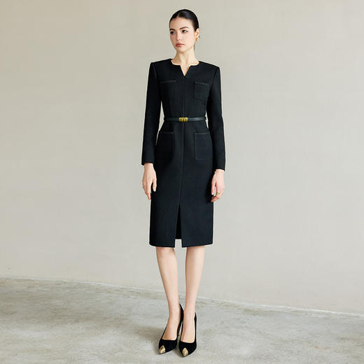 IWY/时尚黑色职业西装连衣裙女气质编织肌理感西服裙子正式场合工作服Q1290 商品图1