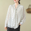 AHMxhj8238 2025春季新款大码波点衬衫法式防晒衫蝴蝶结系带泡泡袖气质上衣 商品缩略图2