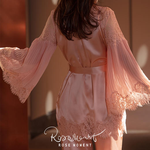 百褶微喇袖真丝长袖长裤套装 T221017 商品图3