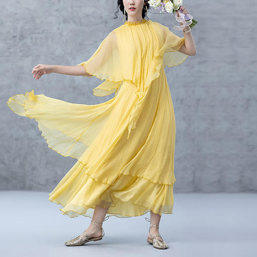 【林栖设计小店】桑蚕丝混纺连衣裙复古优雅气质2025春夏新品花仙子长裙女1952046 商品图1