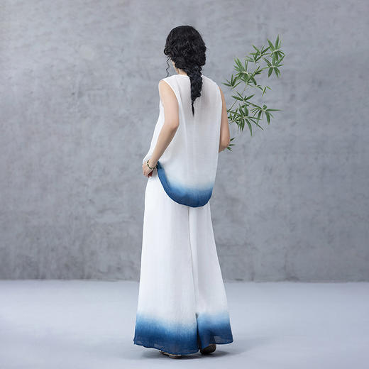【林栖设计小店】苎麻吊带背心裤子植物染蓝白渐变2025春夏新品上衣长裤女1952078-1952088 商品图6