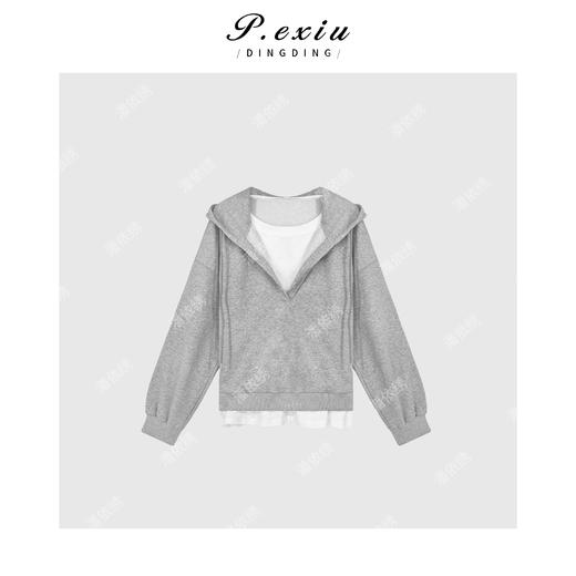 03-5潘依绣丁丁宠粉PanYiXiu/潘依绣拼接假两件减龄休闲连帽长袖卫衣 SH1298 商品图1