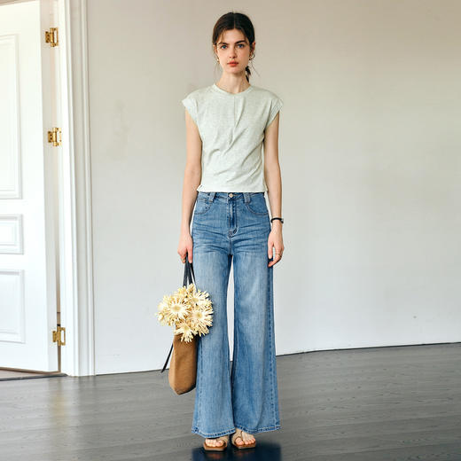 OLrain欧芮儿不规则小飞袖扭结T恤女春季2025新款气质设计感上衣 商品图4