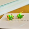 玉耳环新中式古风绿色冷珐琅，竹叶925银镀金镶和田碧玉耳钉12266-6 商品缩略图3