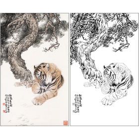 冯大中 老虎 工笔画白描底稿《松隐高士图》动物临摹勾线高清打印稿DZ11