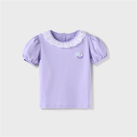 【实体店同款】女童翻领短袖T恤泡泡袖夏款安奈儿童装XG321638