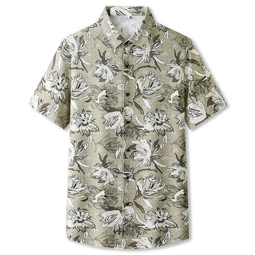 【DKP】大依优型大码短袖衬衫花衬衫冰丝凉感半袖衬衣男夏季加肥大码碎花打底衫肥佬宽松 商品图5