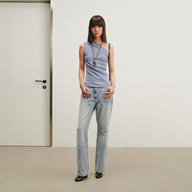 NUTH复古做旧手工洗水猫须修身直筒牛仔裤女 洗水浅蓝色