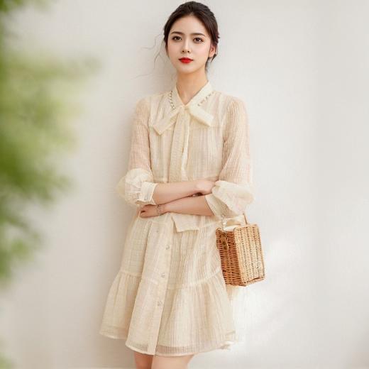 AHM mnm5011系带立领蛋糕裙A型钉珠装饰连衣裙 商品图3