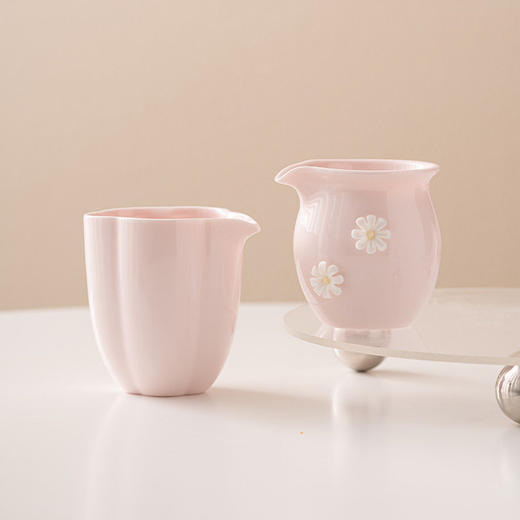 功夫茶具茶海茶器公杯家用纯手工陶瓷分捏花杯桃粉单个高颜值公道 商品图3