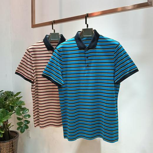 夏季男士间条纯棉翻领短袖恤衫  17WD-02 商品图0