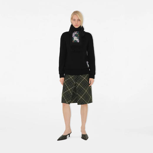 BURBERRY 巴宝莉 女士马术骑士徽标格纹标签羊绒围巾 黑色 8103997 B4935 商品图2