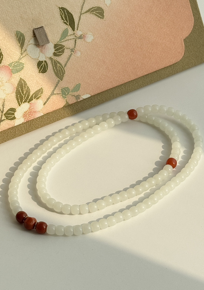 和田羊脂白玉108颗 6.9mm