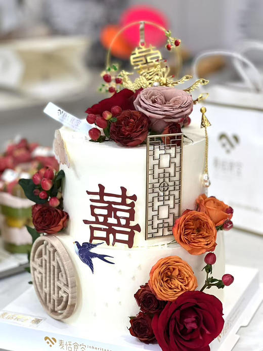 鲜花新中式订婚蛋糕 8+6寸水果 夹心568 商品图1