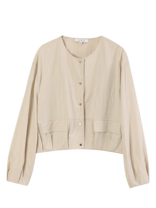 玳莎下摆抽褶短外套女2025年春季新品休闲宽松慵懒灯笼袖圆领上衣  FA37303 商品图4