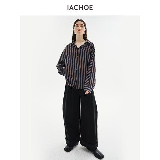 棉仓3621504003-IACHOE含桑蚕丝条纹衬衫 商品图2