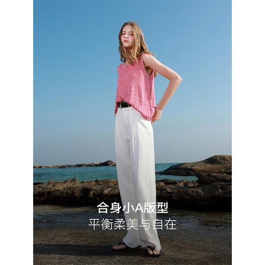 三彩2025春季新款镂空钩花针织衫无袖圆领度假风套头衫背心M 商品图2