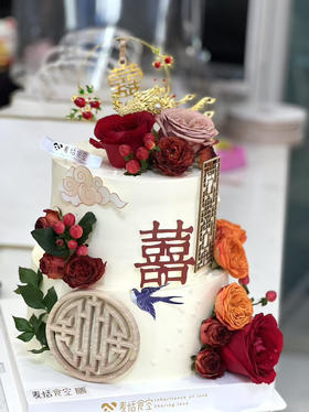 鲜花新中式订婚蛋糕 8+6寸水果 夹心568