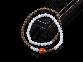 XY0033原创沉香DIY南红翡翠双圈手串