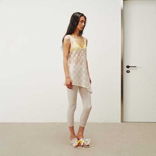 NUTH 大U领度假感半透镂空中长款工字背心罩衫 米白色 商品图2