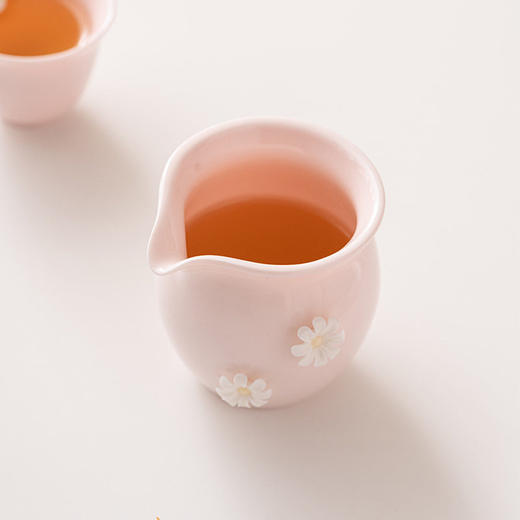 功夫茶具茶海茶器公杯家用纯手工陶瓷分捏花杯桃粉单个高颜值公道 商品图2