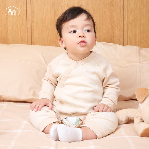 ANNIEWIN棉绿香格里【有机彩棉】条纹插肩婴儿连体裤（52、59、66尺码可选） 商品图0