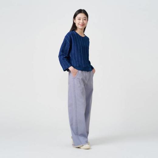 2楼素然靛蓝染条纹针织8分袖套头衫吊牌价995 商品图1