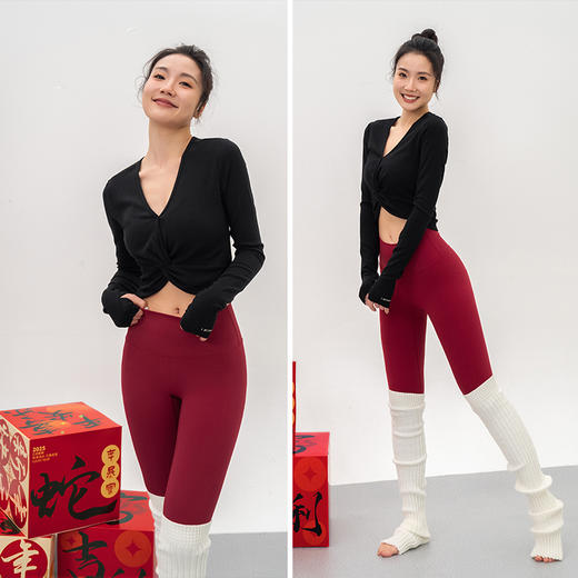 L RECNAVA V领扭结显高显瘦带指扣长袖针织上衣-不带胸垫 商品图2