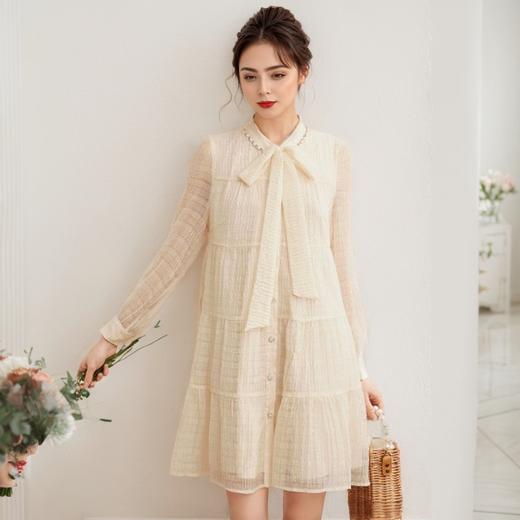 AHM mnm5011系带立领蛋糕裙A型钉珠装饰连衣裙 商品图0