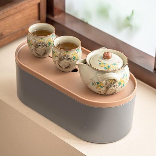 旅行露营陶瓷功夫壶茶具套装一壶泡茶抓户外便携式萌猫汝窑手二杯 商品图1