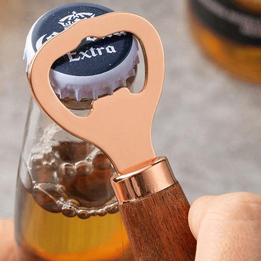 实木开盖器式创意玫瑰开瓶器不锈钢木家用柄相思金立啤酒启瓶器具 商品图2