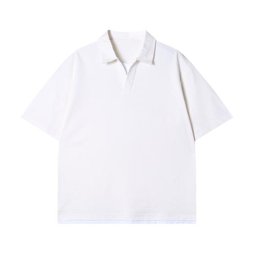 夏季高级感新款韩版撞色肌理感翻领短袖T恤商务百搭高街套头上衣 商品图1