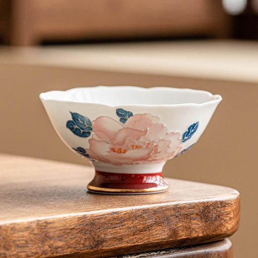 主人杯礼盒品茗描金功夫茶茶杯口杯牡丹花杯喝茶手绘家用陶瓷杯子 商品图3