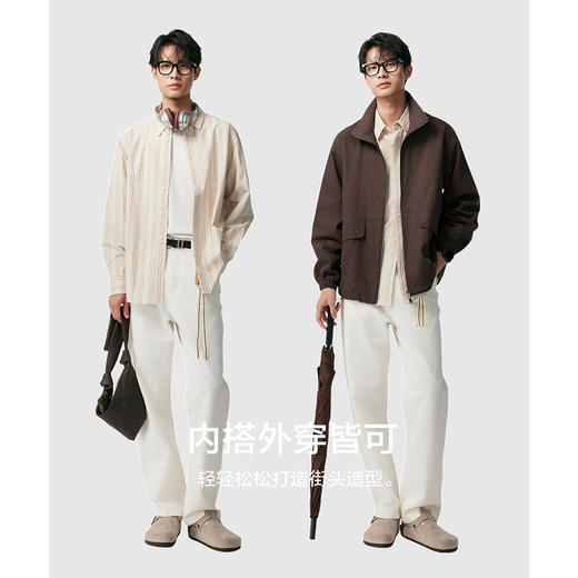 棉仓356804015-微宽松全棉色织条纹长袖衬衫 商品图3