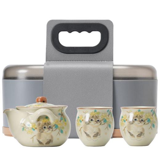 旅行露营陶瓷功夫壶茶具套装一壶泡茶抓户外便携式萌猫汝窑手二杯 商品图4