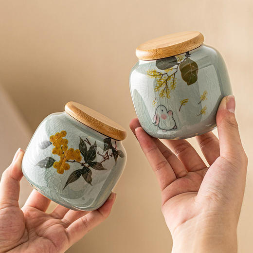 便携存茶空小号红绿茶冰片汝窑罐子普洱迷你茶仓密封罐茶叶罐陶瓷 商品图2
