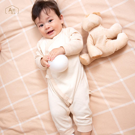 ANNIEWIN棉绿香格里【有机彩棉】条纹插肩婴儿连体裤（52、59、66尺码可选） 商品图1