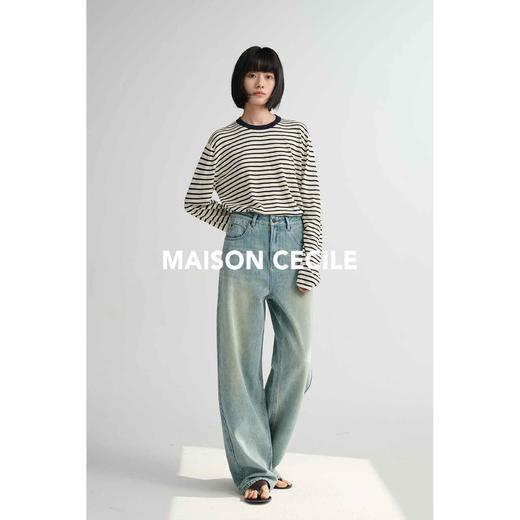 MAISON CECILE 做旧水洗/重磅复古宽松男友风阔腿牛仔裤 商品图4