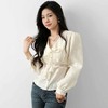 顺丰包邮洛诗琳40711春季气质蕾丝拼接收腰显瘦V领提花上衣53036T 商品缩略图1