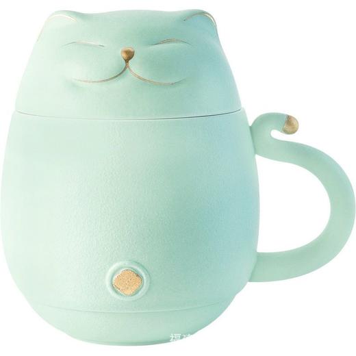 陶瓷杯分离泡茶创意招财猫带盖茶水办公室水杯茶杯马克杯杯子过滤 商品图4