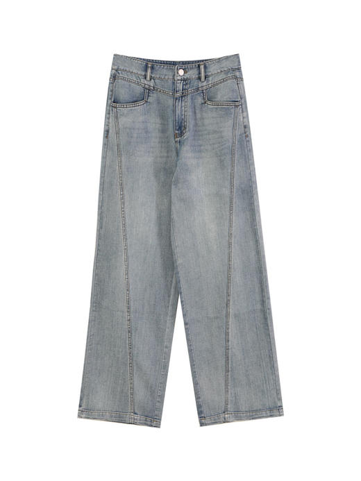 玳莎拼接设计感直筒牛仔裤女2025春夏新款时尚宽松百搭休闲裤     FA36303 商品图4