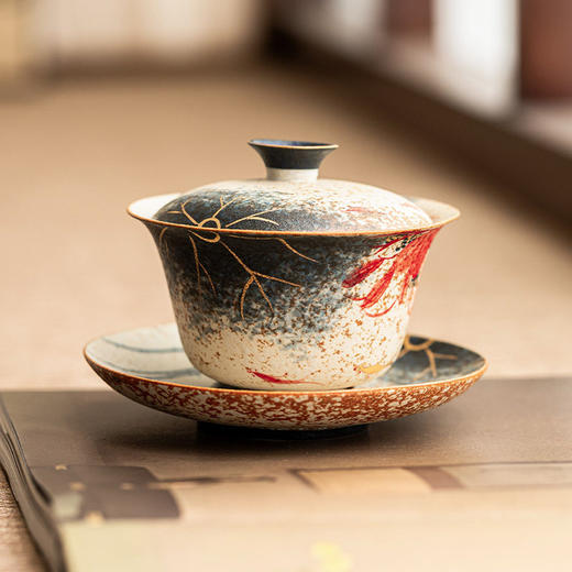 描金工厂青花茶碗锦鲤红火石泡三才盖碗荷韵功夫茶具手绘茶杯陶瓷 商品图0