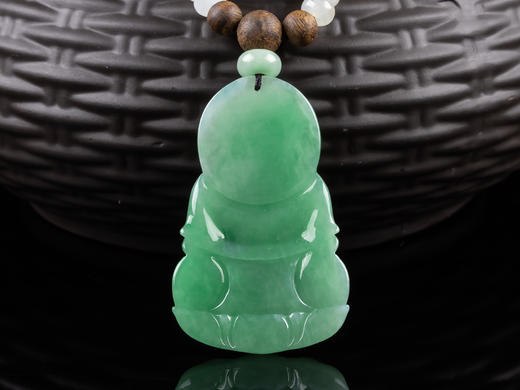 XY0090原创DIY沉香翡翠珠链+果绿翡翠观音挂件 商品图3