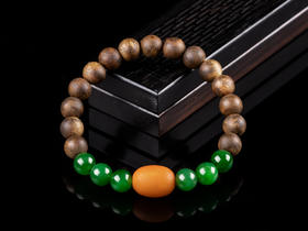 XY0025原创沉香DIY碧玉老蜡单圈手串