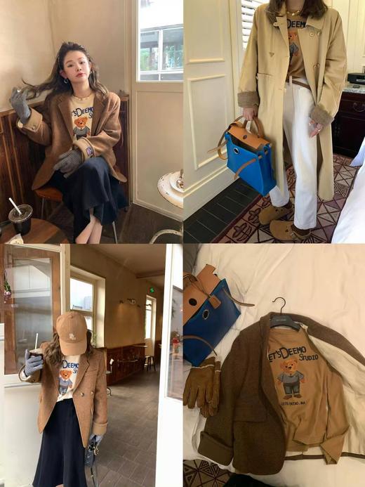 百搭王者宽松小熊T恤韩国小众品牌纯棉双纱T 商品图1