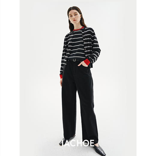 棉仓3621506001-IACHOE全羊毛条纹开衫 商品图3